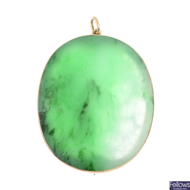 A jade pendant, with report stating natural 'A-jade'.