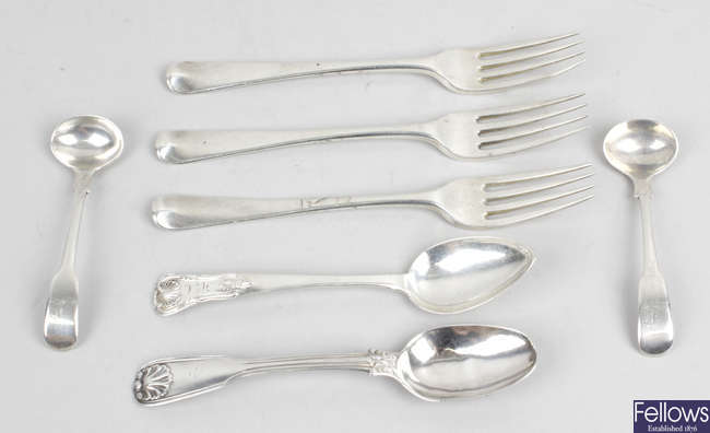 A mixed selection of silver flatware.