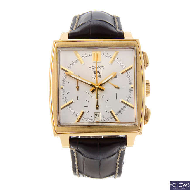 TAG HEUER - a gentleman's 18ct yellow gold Monaco chronograph wrist watch.