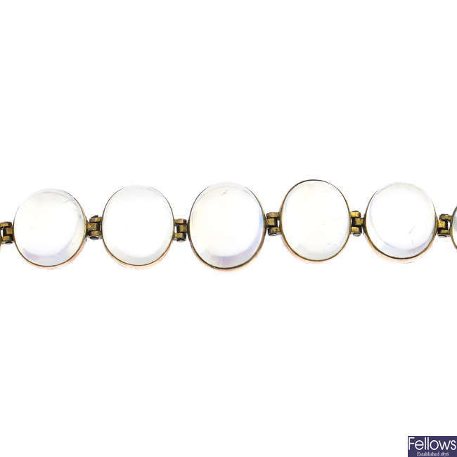An early 20th century gold moonstone bracelet.