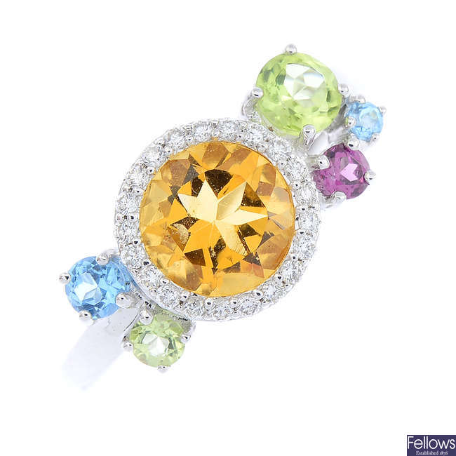 An 18ct gold diamond and gem-set ring.