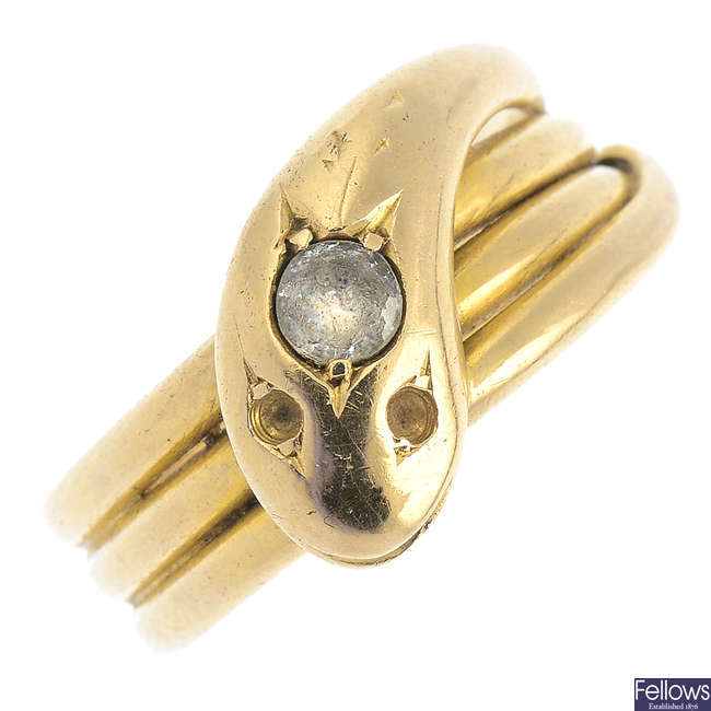 An early 20th century 18ct gold paste snake ring.