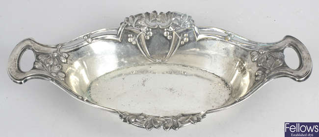 A German silver twin handled dish in Art Nouveau style.