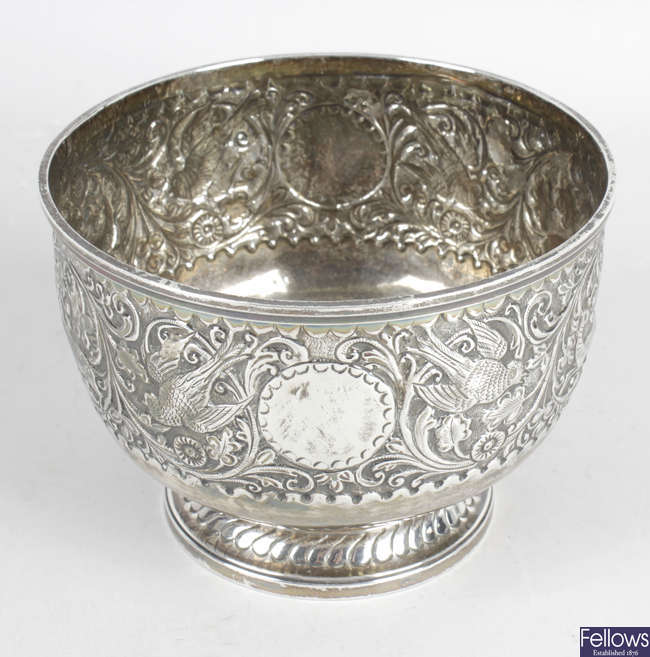 A Victorian embossed silver footed bowl.