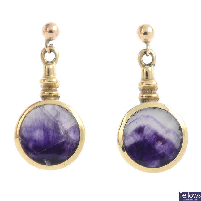 A pair of 9ct gold fluorite earrings.