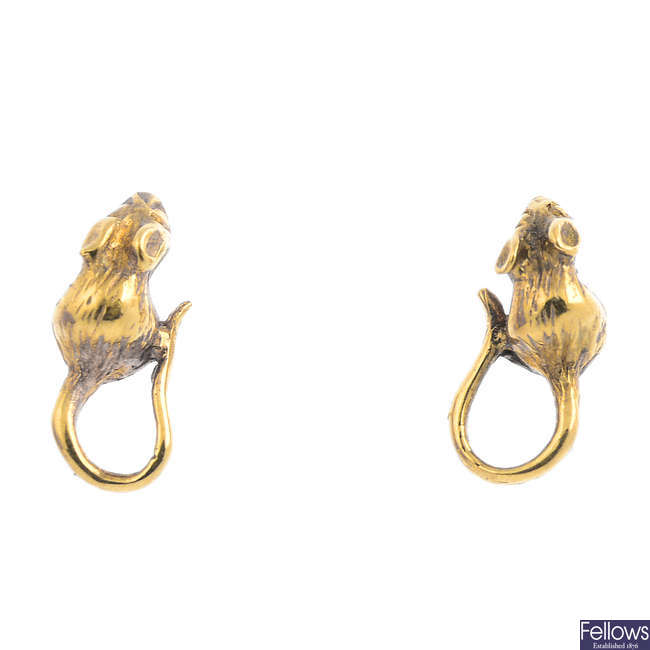 A pair of 9ct gold mice earrings.