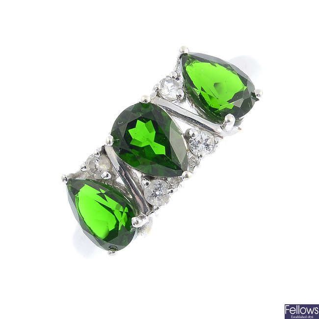 A 9ct gold chrome diopside and diamond ring.