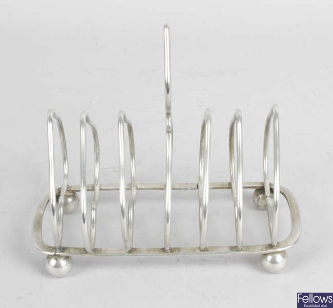 A 1920's silver seven bar toast rack.