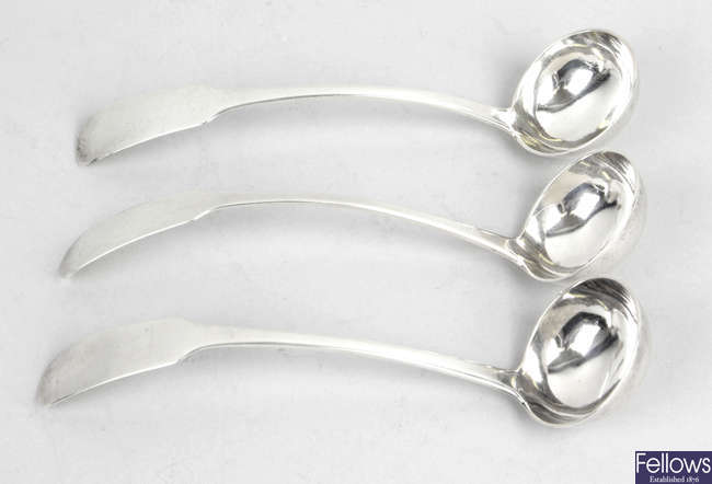 A set of three 19th century Scottish provincial silver toddy ladles.