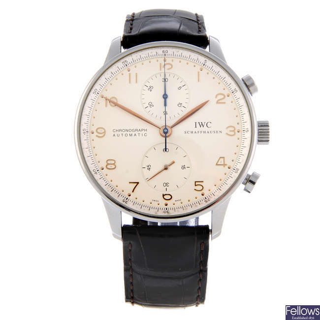 IWC - a gentleman's stainless steel Portuguese chronograph wrist watch