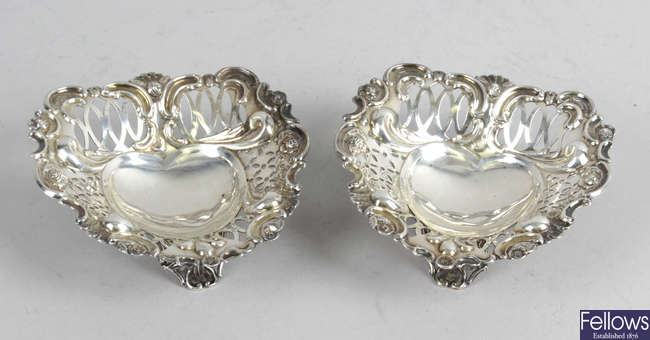 A pair of late Victorian silver pierced trinket dishes. 