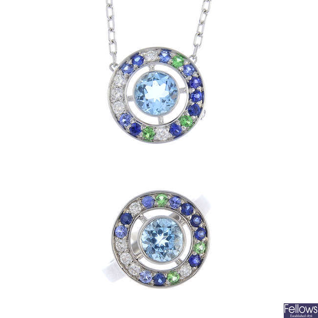 BOUCHERON - a diamond and gem-set 'Ava' pendant and ring.