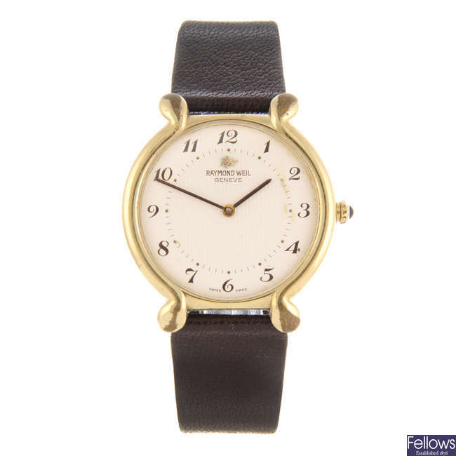 RAYMOND WEIL - a gentleman's gold plated wrist watch with a lady's Raymond Weil wrist watch.