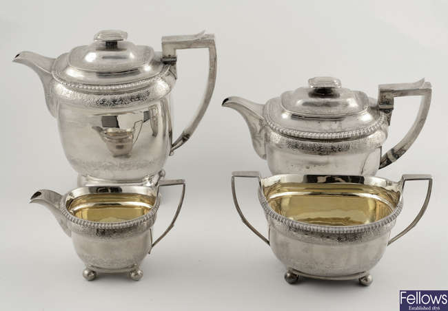 A George III silver four piece tea set.