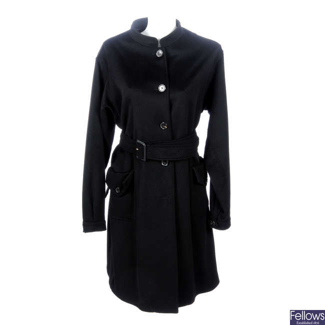 LOT:2 | AQUASCUTUM - a knee-length black wool coat.