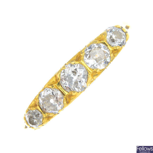 An 18ct gold diamond five-stone ring.
