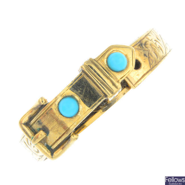 A late Victorian gold turquoise memorial ring.