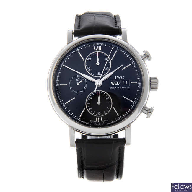 IWC - a gentleman's stainless steel Portofino chronograph wrist watch.