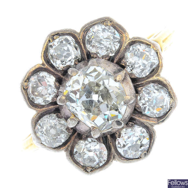 A 19th century gold diamond floral cluster ring.