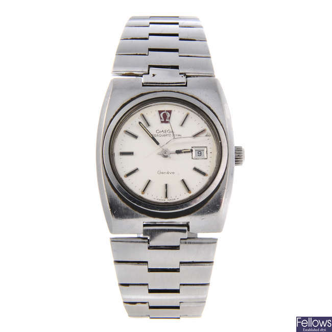 OMEGA - a mid-size stainless steel Genève Megaquartz 32Khz bracelet watch.