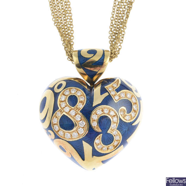 FRANCK MULLER - an 18ct gold diamond and enamel 'Crazy Hours' pendant, with chain.