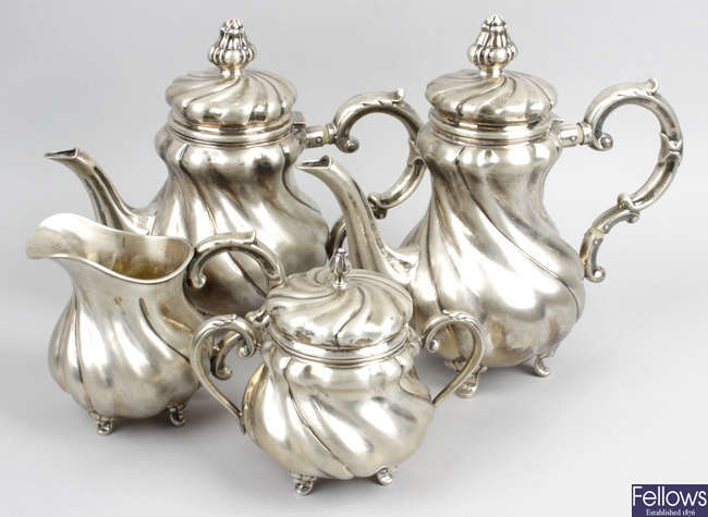 A 20th century Greek 925 sterling silver four piece tea and coffee set.
