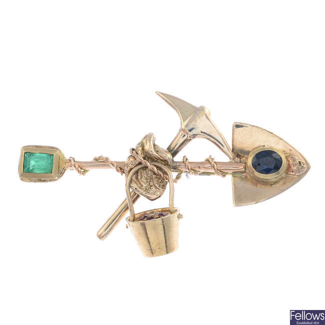 An early 20th century 9ct gold gem-set 'Digger's' brooch.