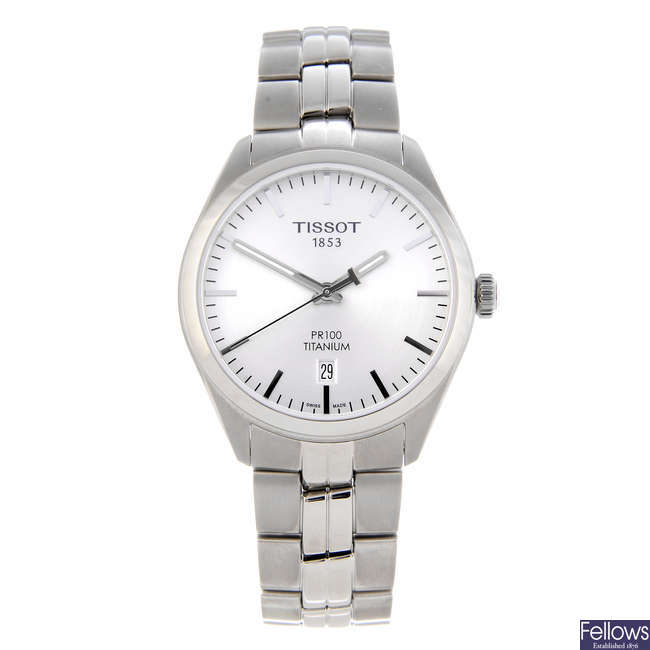 TISSOT - a gentleman's titanium PR100 bracelet watch.