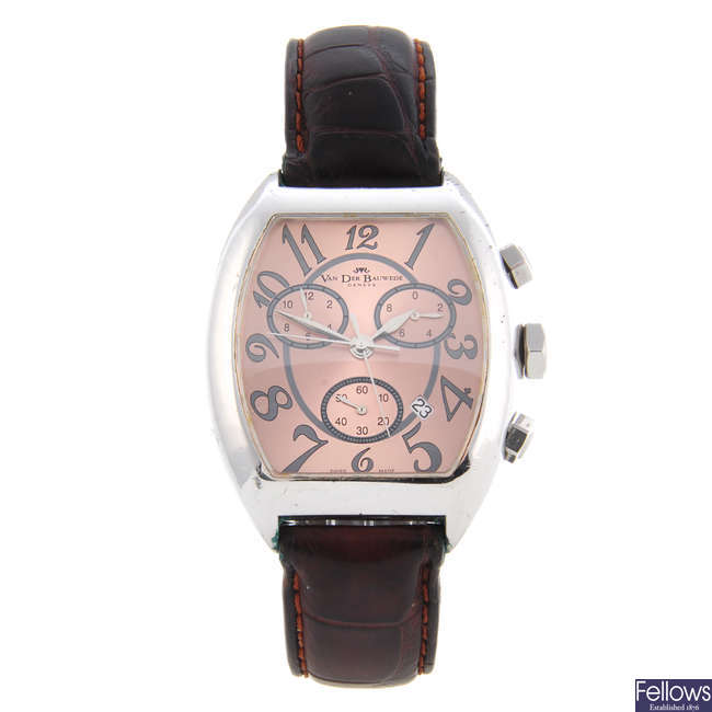 VAN DER BAUWEDE - a gentleman's white metal Magnum Cal. 25 Commander chronograph wrist watch.