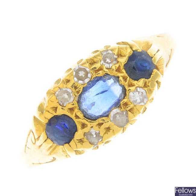 An early 20th century 18ct gold sapphire and diamond dress ring.