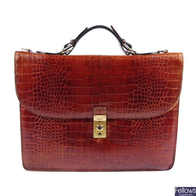 BALLY - an embossed alligator leather briefcase.