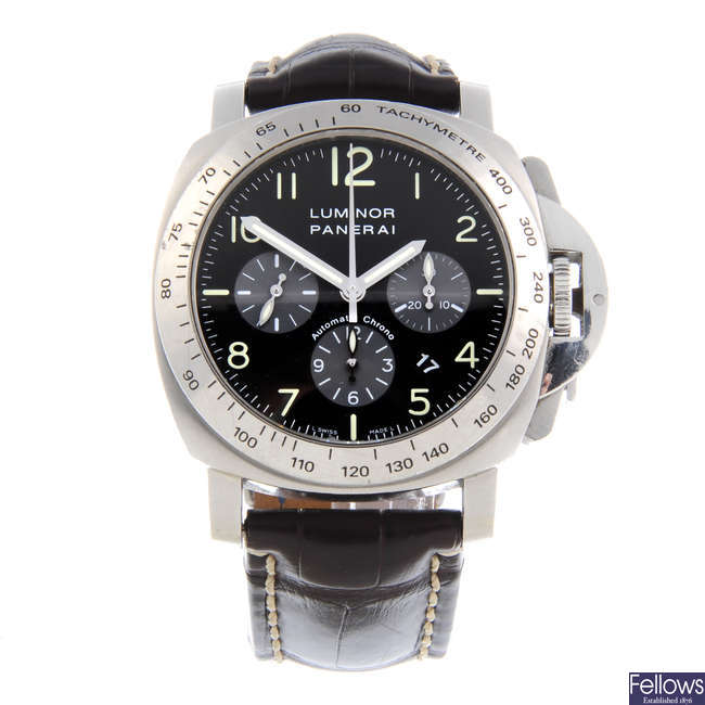 PANERAI - a gentleman's stainless steel Luminor Daylight chronograph wrist watch.
