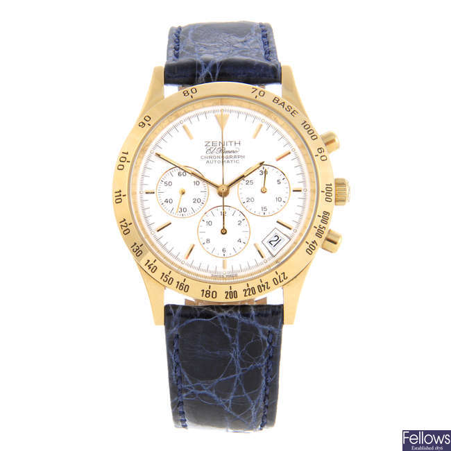 ZENITH - a gentleman's yellow metal El Primero chronograph wrist watch.