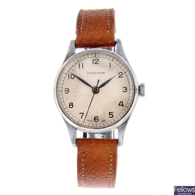 LONGINES - a base metal military issue wrist watch.