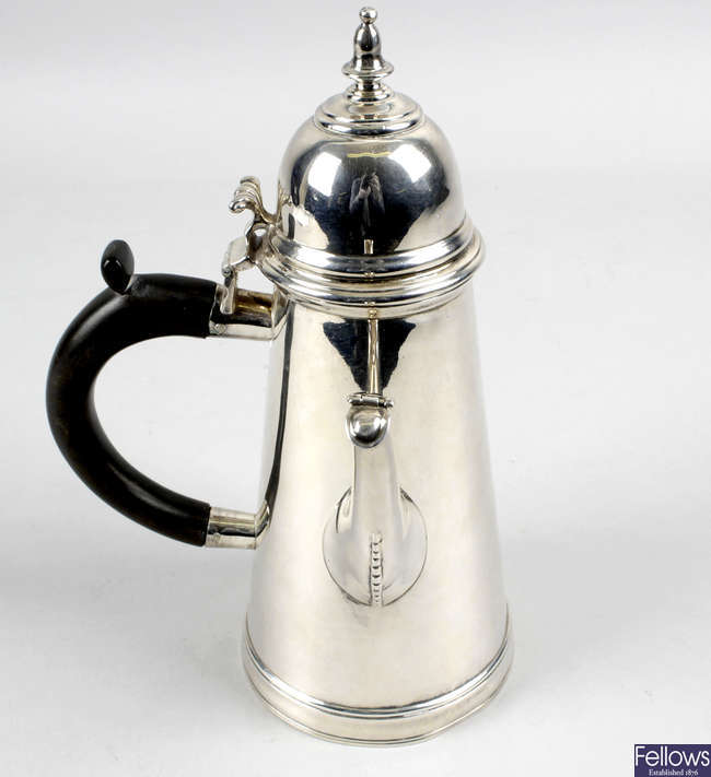 An Edwardian Britannia silver cafe au lait pot. 