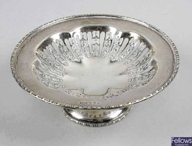An early 20th century pierced silver footed dish. 
