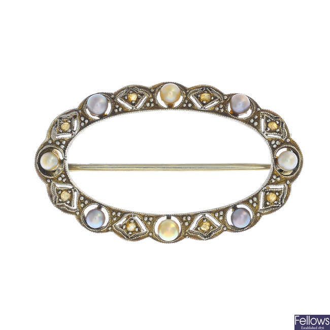 An early 20th century seed pearl and diamond brooch.