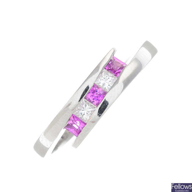 An 18ct gold pink sapphire and diamond dress ring.