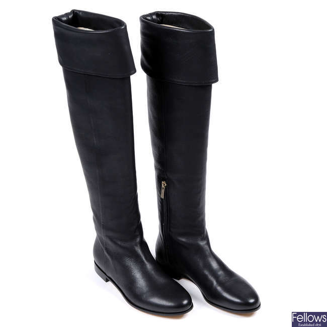 JIMMY CHOO - a pair of Mitty flat black over the knee boots.