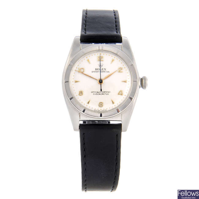 ROLEX - a mid-size stainless steel Oyster Perpetual 'Bubbleback' wrist watch.