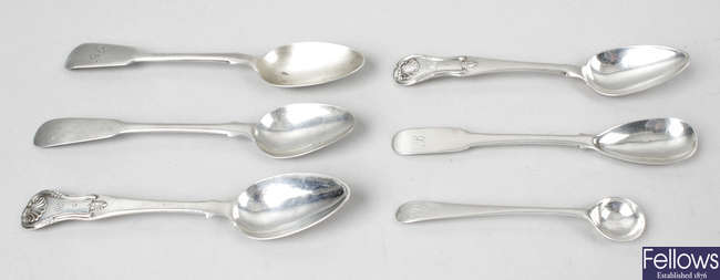 A selection of Scottish silver spoons & a sauce ladle, including some provincial. 