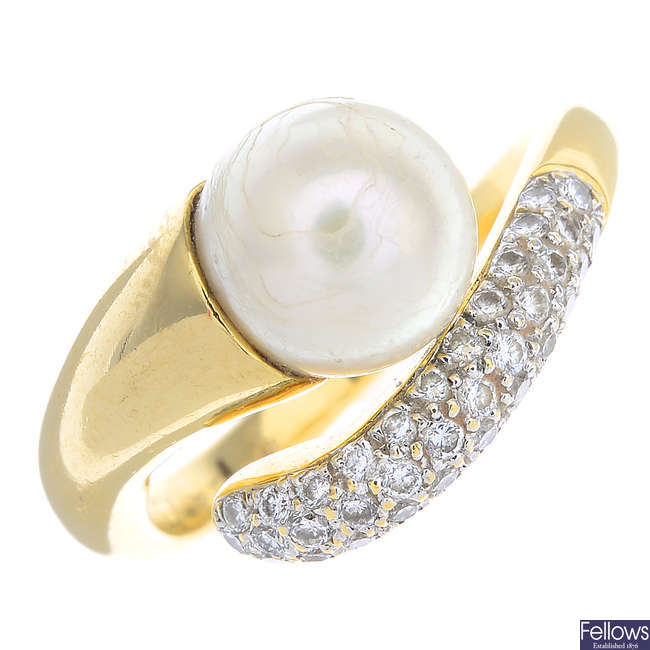 A cultured pearl and diamond dress ring.