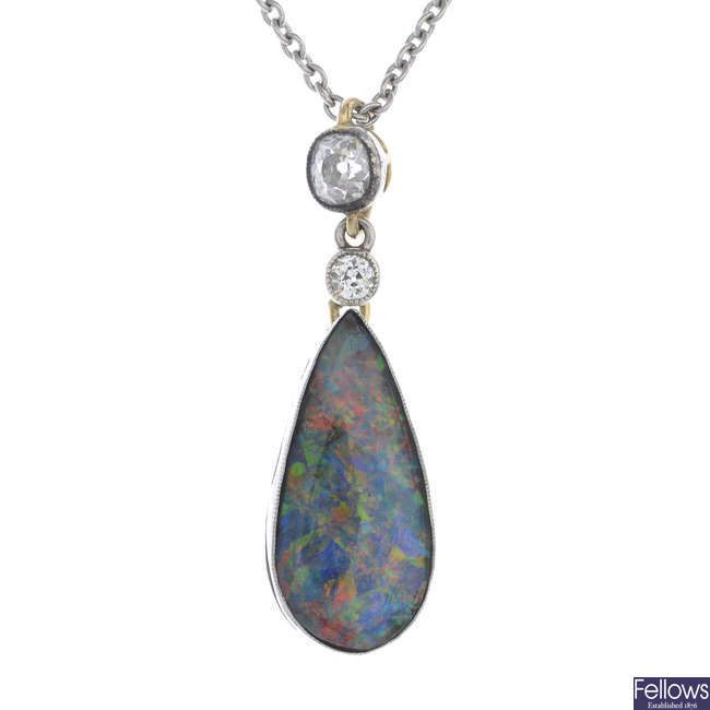 An Australian boulder opal and diamond necklace.