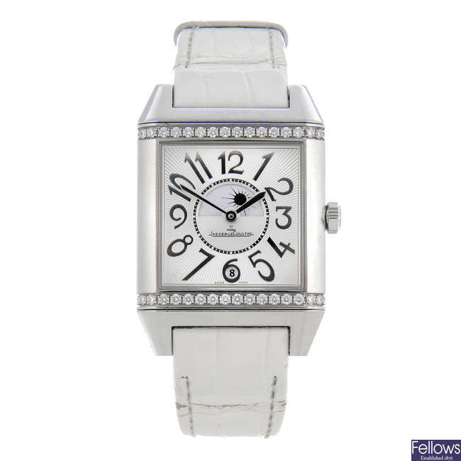 JAEGER-LECOULTRE - a lady's stainless steel Reverso Squadra Duetto wrist watch.