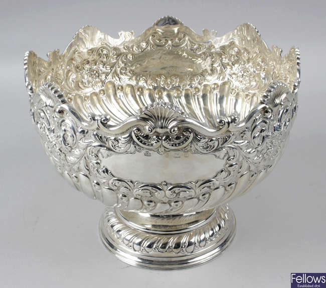 An Edwardian silver punch bowl.