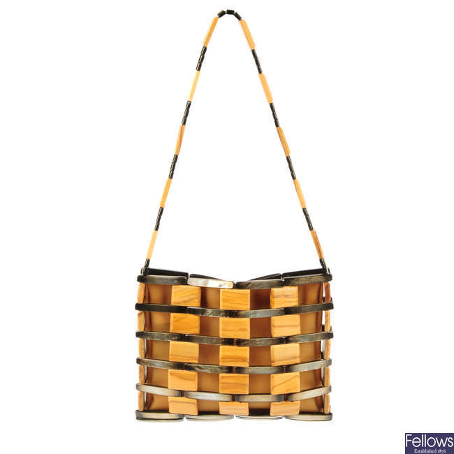 BOTTEGA VENETA - a wood and resin beaded handbag.