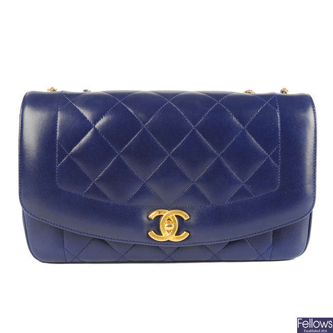CHANEL - a blue Diana quilted handbag.