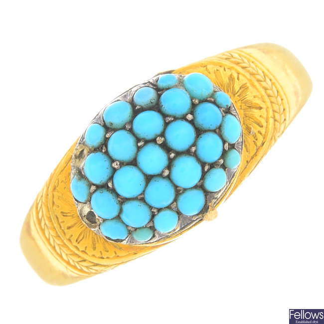 A mid Victorian 18ct gold turquoise locket ring.