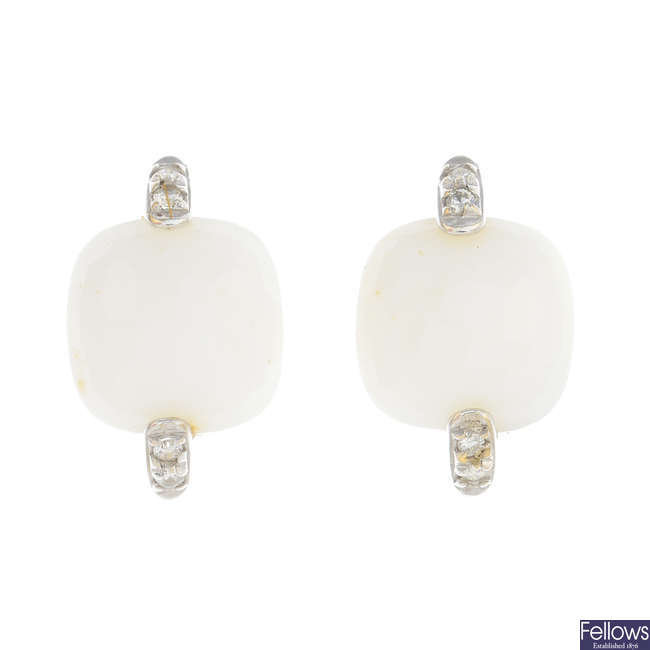 A pair of hardstone and diamond earrings.