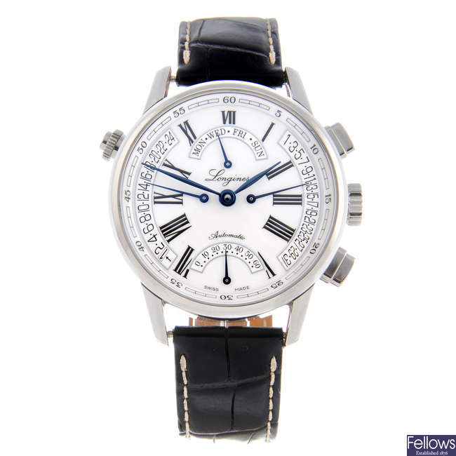 LONGINES - a gentleman's stainless steel Heritage Retrograde wrist watch.